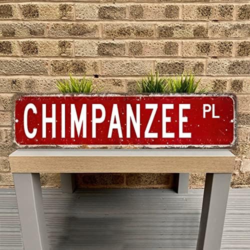 Chimpanzee PL Animal Street Sign Personalizou seu texto Sinal de alumínio vintage CHIMPANZEE AMAR SILH