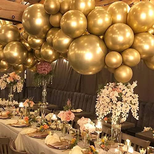 Styirl 130pcs Metallic Gold Balloons Garland Kit - Balões de látex de ouro diferentes tamanhos 18 12 10 5 polegadas Kit de balão