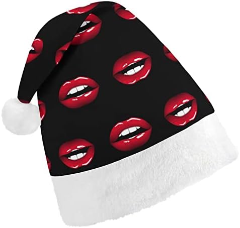 Lábios vermelhos chapéu de natal de lábios de Natal e bonitos chapéus de Papai Noel com borda de pelúcia e decoração de natal
