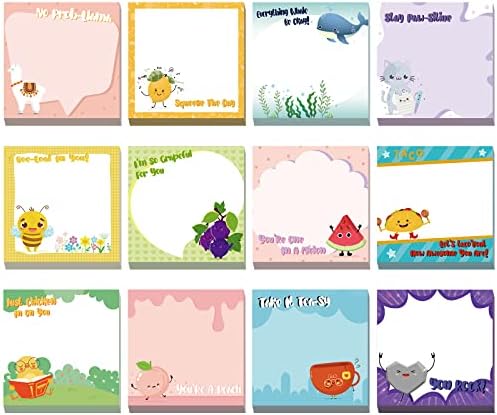 12 PCs Fun Inspirational Sticky Notes 3 x 3 polegadas Motivatacionais Notas de postagem fofa Notas positivas Notas pegajos