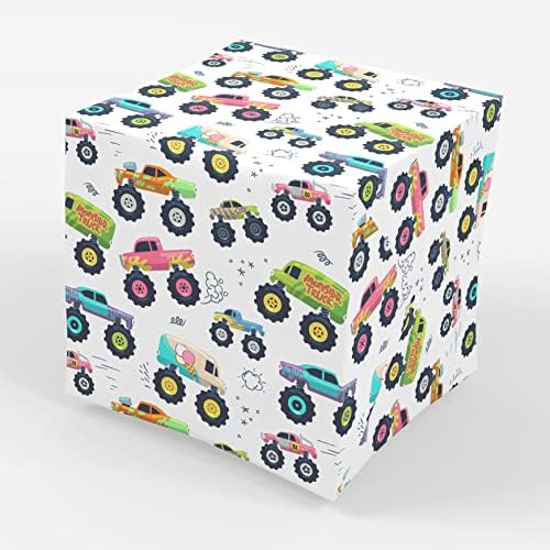 Monster Truck Party Birthday Presente de papel embrulhado dobrado 30 x 20 polegadas, 3 folhas
