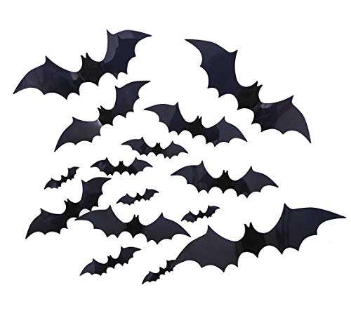 GRANDE Tamanho Halloween 3D Bats adesivos - 44 Decalques de janela da parede de morcegos para decoração de festa em casa
