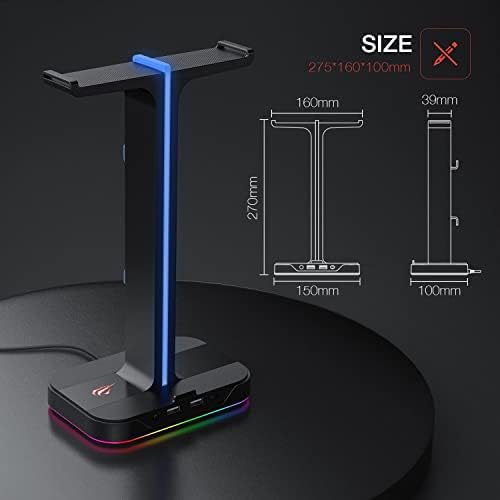 ZJHYXYH RGB GAMING HANDER DOPLET STAND de fone de ouvido com suporte de telefone e 2 USB Charger para acessórios para