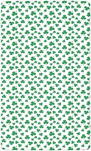 Folha de berço com tema de shamrock, lençol padrão de colchão de berço encaixado na folha de colchão macio de criança macia para meninos ou garotas ou berçário, 28 “x52“, samambaia verde e branca