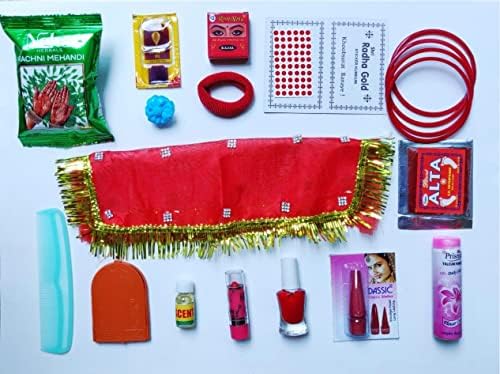 Kit Mata Shringar com 16 itens | Mata Shringar Pooja Kit Small Box com itens essenciais para Pooja por Índia