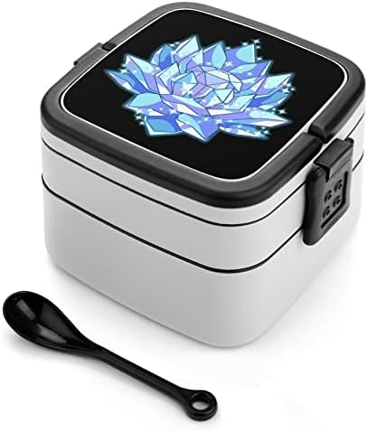 Lotus Crystal Bento Box Double Camada All-in-One empilhável para almoço com colher para viagens de trabalho de piquenique