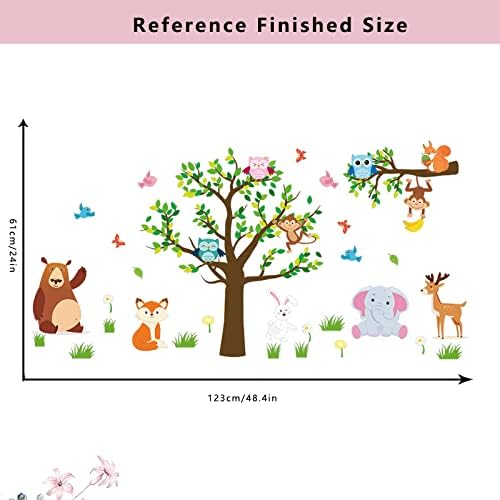 SUPZONE Jungle Animal Wall Stickers Florestal Asqueta de parede de árvores Owls Decalques de parede para crianças Berçário da sala de jogos da sala de aula Decoração de parede de jardim de infância da sala de aula