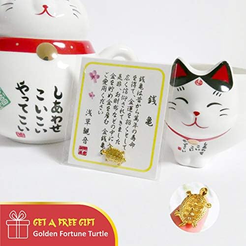 Conjunto de chá de gato japonês, Maneki Neko Lucky Cat Ceramic Bule e conjunto de xícara, chá asiático fofo para adultos e crianças, bule de gato de anime japonês com 2 xícaras de chá, 1 pacote de tartaruga dourada e presente