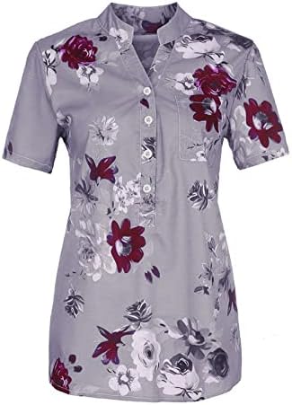 Tops florais para mulheres 2023 Button Down Fashion Casual Camisetas de manga curta Bloups