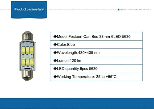 NJYTOUCH 6 x 38mm 6SMD 5630 211 Blue Festoon Dome Mapa Interior Lâmpadas LEDs de LED Canbus com 7 tipos de cor