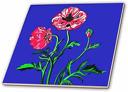 3drose Wild Poppies Black Tline Art - Tiles