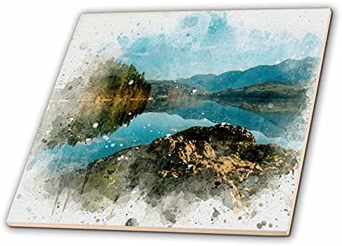 3drose Mountain com uma imagem azul do lago de aquarela - azulejos