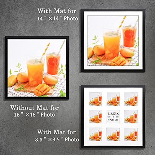 Libihong 16x16 Contemporary Black Wood Photo Picture Square Conjunto de 2 - Exibir fotos 16x16 sem MAT ou 14x14 / 9 Abertura,