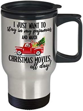 Eu só quero ficar no meu pijamas filmes de Natal da Hallmark Travel caneca caneca de natal presente de natal para homens e mulheres presentes de feriado de Natal Coffee