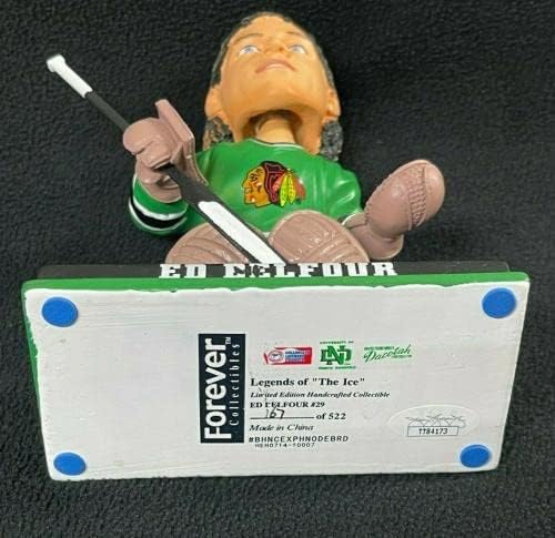 Ed Belfour assinou Dakota do Norte Fighting Sioux Bobblehead JSA Coa Dallas Stars - Figuras autografadas da NHL