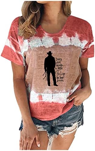 T-shirt de corante tie para mulheres vintage cowboy gráfico tee engraçado letra imprimir blusa de manga curta casual casual