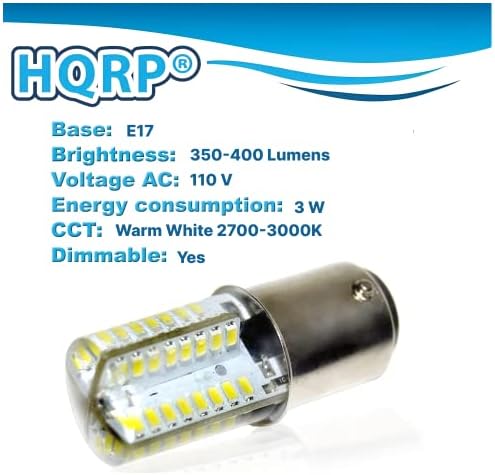 HQRP 2-Pack 110V E17 Base Base Silicone Bulbos LEDs Dimmable Compatível branco Compatível com Bosch HMV9305-01 /