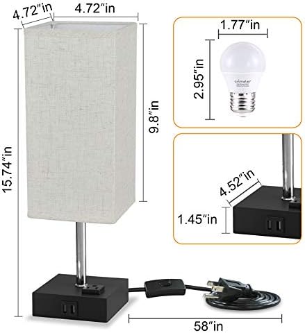 Lâmpada de mesa USB Comzler, lâmpada de cabeceira pequena com porta USB para recarregar seus dispositivos, lâmpada de LED quente incluída, luz ambiente, tom de tecido, lâmpada de mesa de cabeceira perfeita para o quarto