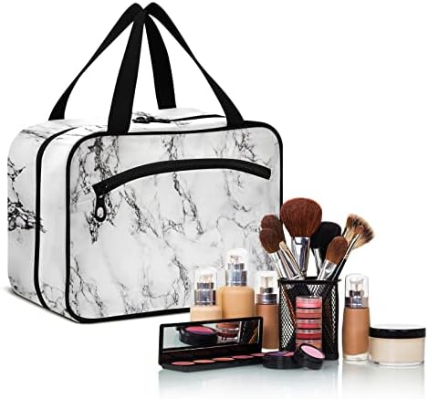 Bolsa de higiene pessoal de mármore branco Sinestour para mulheres Organizador de bolsas de maquiagem de viagem com sacos