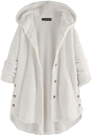 Andongnywell Cardigan for Women Fuzzy Fuzzy Lã de manga comprida casaco com capuz de inverno de inverno com bolsos