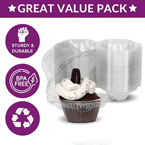 TRUE 7 - [100 PCS] Contêineres individuais de cupcakes Disportion cupcake de plástico transparente com tampa de cúpula profunda