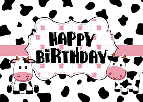 Lycgs 7x5ft Feliz aniversário Caso-pano de vaca Animais de fazenda Tema Fotografia Background Spot Cow Photo Caso-cenário Festa