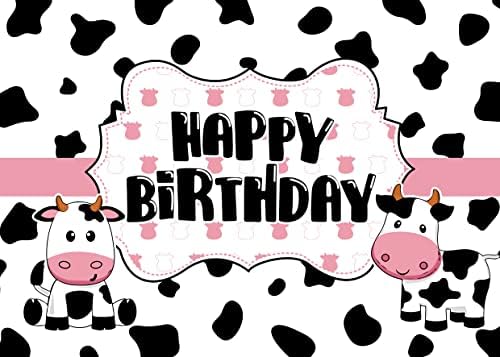 Lycgs 7x5ft Feliz aniversário Caso-pano de vaca Animais de fazenda Tema Fotografia Background Spot Cow Photo Caso-cenário Festa de aniversário infantil Banner de vaca Decorações de festa X-116