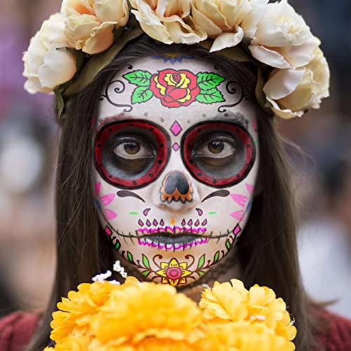 DIA DO MORTE TATOOS, 9 PACOTE DIA DE LOS MUERTOS, HALLOWEEN FLOR FLORES Festival Sugar Skull Black Skull, Decorações