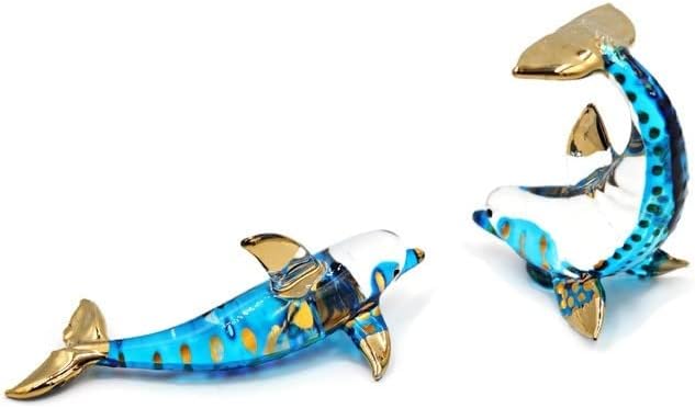 1ShopForyou Crytal azul golfinho de golfinho figurina falhada soprada de animal marítimo escultura de animal de papel de papel colecionável Decoração de decoração de casa colecionável Decoração