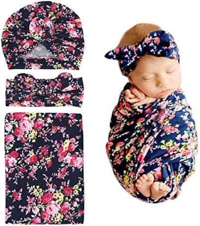 Nishine 3 pacote recém -nascido Swaddle Blanket Hat Hat Fand Swaddle Wrap Receber Blain para Baby Girl Girls Sagacão, 32 x32