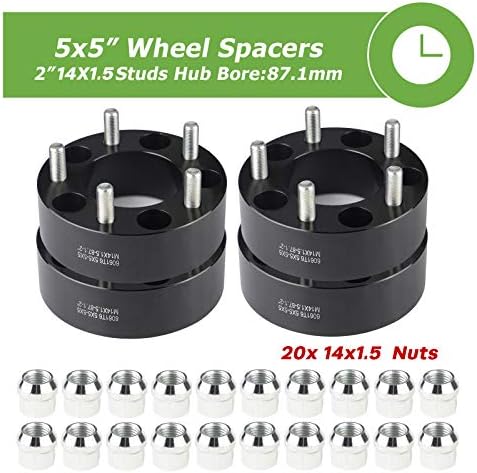 Spacers de rodas 5x5 para Wrangler JL Grand Cherokee Gladiator Durango, 2 polegadas 5x127 espaçadores de roda 87,1mm furo de cubo com pitch de rosca de 14x1.5, para GMC C1500 Suburban Yukon Tahoe.