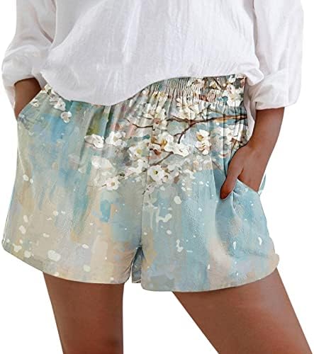 Shorts casuais femininos shorts de praia de verão com bolsos de borboleta impressa na cintura elástica shorts shorts de treino de ginástica