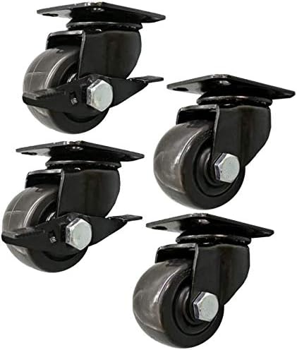 Yiwango 4 Rodas de mamona giratória de serviço pesado preto 360 ° Caster de placa superior com freio, máscaras de mobília, kit de vela de bancada de capacidade de carga forte)