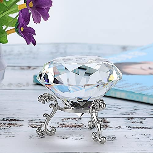 Pessão de papel de diamante de cristal de 80 mm de 80 mm com suporte de base de metal, decoração de peças de gemas com gemas