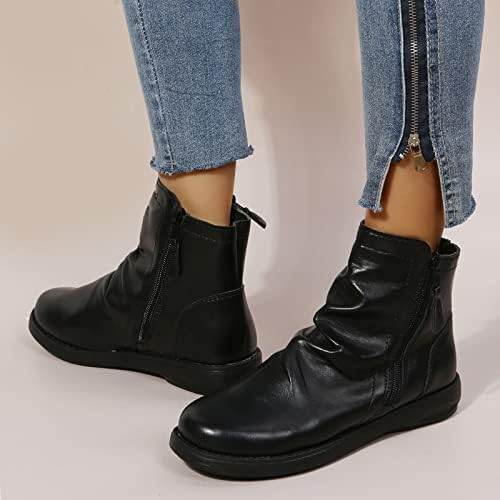 Mulheres trabalham botas pretas vintage vintage inverno botas lateral zíper sapatos lisos de sola sola sola botas de couro