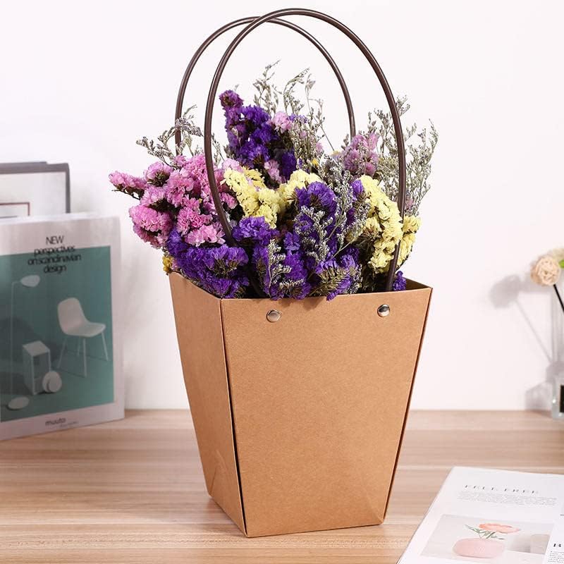 Stkmelon 10pack Kraft Paper Flower Gift Bags Bouquet Bachs Box Bolsas de papel marrom à prova d'água com sacolas