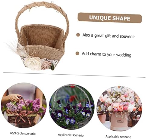 Veemoon 4pcs anel de casamento travesseiro cesto de cesto de cesta de juta cesta de regalo de decoração vintage cesto de flores cesto cesto cesta juta flor flor cesto cesto cesto de casamento titular graça graça