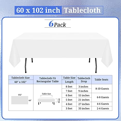 Rewomc 6 pacote toalha de mesa de poliéster 60 x 102 polegadas de mesa de poliéster branca para mesas de retângulo de