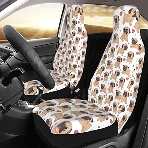 2 PCS Capas de assento de carro Capinho de cachorro Pug apenas banco da frente, assentos de balde confortáveis ​​e macios Acessórios para carros Acessórios