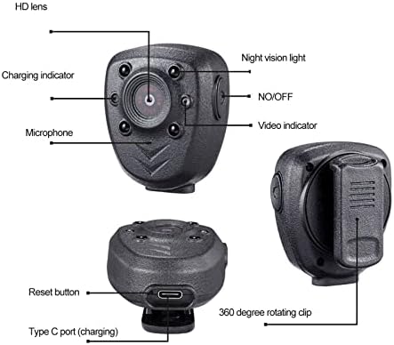 Câmera corporal aqur2020, 4 luzes de visão noturna infravermelhas Câmera do corpo Design de clipe de traseira leve para uso ao ar livre