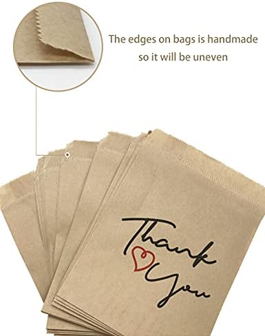 Jexila 100 pacote de agradecimento sacos de tratamento de papel kraft biscoito de favor saco para lanches de casca de lanches