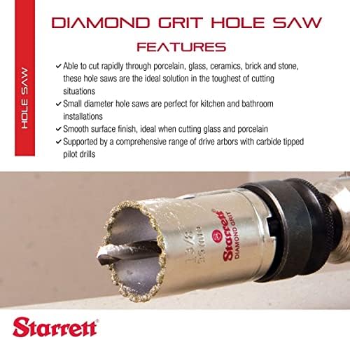Starrett Diamond Grit Hole Sraw - Ideal para perfurar orifícios de pequeno diâmetro - 5 de diâmetro, profundidade de corte de 1-5/8, tamanho de 5/8-18, tipo de fio, xa2/xa10, prata - kd0500 -n
