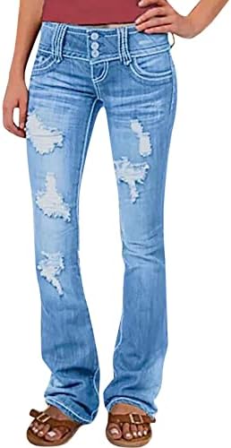 Miashui bota de jeans cortou o algodão feminino, estampado de algodão, estampado com jeans angustiados, jeans de jeans de