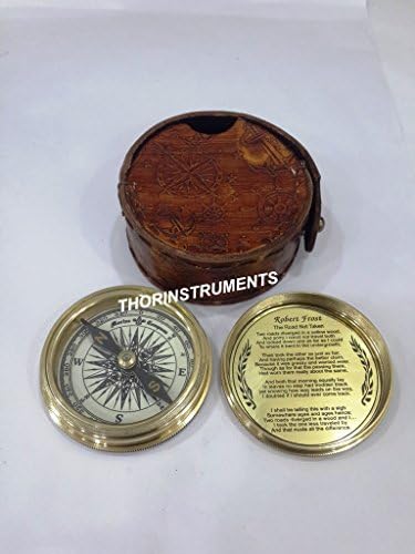 Vintage Marine Brass Pocket Compass com case de couro marrom Repalica Rustic Vintage Decoração de casa Presentes