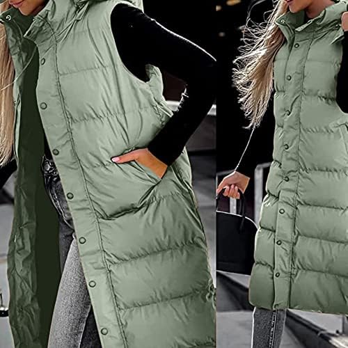 Casaco de inverno feminino, colete comprido feminino com capô de inverno leve longo longo colete de colete fino e sem mangas