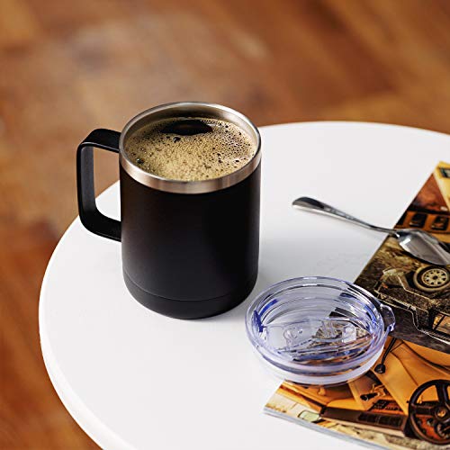 Caneca de café de 12 onças com maçaneta e tampa deslizante, copo de capota de aço inoxidável com maçane