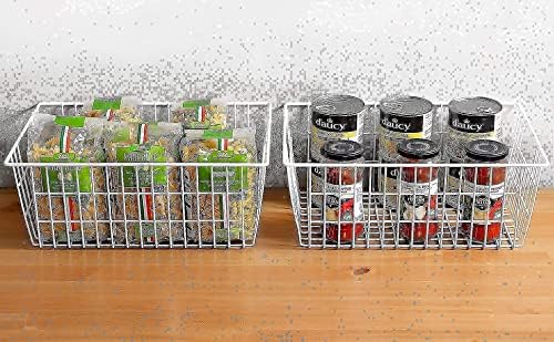 cestas de armazenamento de arame iPegtop, grandes caixas de armazenamento de cesto de arame de metal de fazenda com alças, brancas- 2 grandes e 6 médias