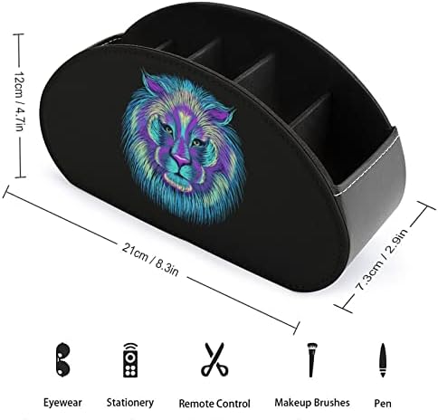 Suporte de controle remoto de cabeça de leão multicolorida/caddy/caixa/bandeja com 5 compartimentos PU Organizador de couro com padrão impresso fofo