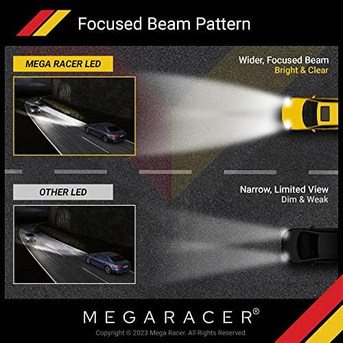 Mega Racer 9005/HB3/H10/9145 Bulbos de farol sem fio LED - Luz do dia Branco 6500k 50 watt 12000 lúmens chip LED Cobertura de 360 ​​graus IP68 Classificação à prova d'água, 1 par