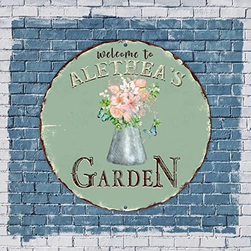 Welcome personalizado ao jardim Round Metal Wreath Sign Plina de chaleira de aquarela personalizada Chaleira floral